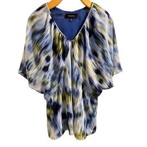 🍒 2/$20 🍒 Watercolor Pattern Blue White Green Blousy Shirt sz 14